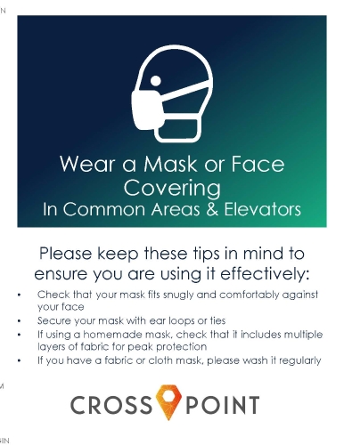 Face Masks Required in Elevators and Common Areas
